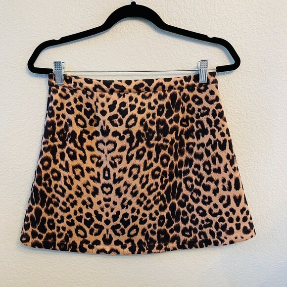Zara Tan Black Leopard Cheetah Animal Print Faux Suede Mini Skirt | Small - Picture 2 of 5